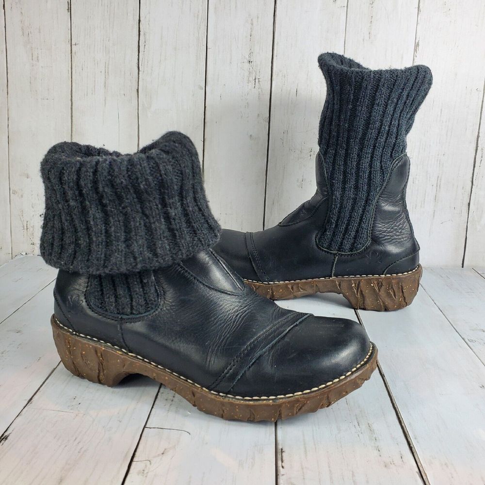 El Naturalista Foldover Boots Women's Size 5 EUR 38 Black
